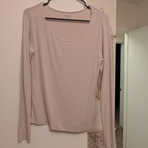 Abercrombie & Fitch Long-Sleeve Scoop Neck Top in Light Taupe